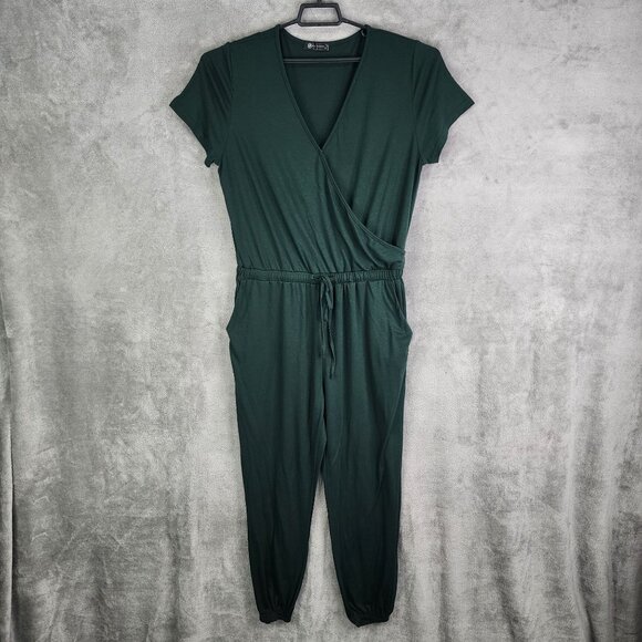 Womens Green Pretty Garden Drawstring Waist Jumpsuit V Neck Faux Wrap Size XL - Picture 2 of 9